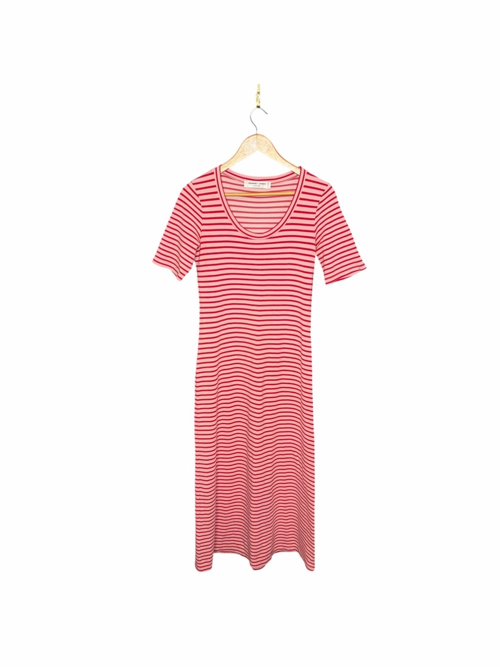 Sonnet James A Play Dress Striped Pink Short-Sleeve Midi Dress